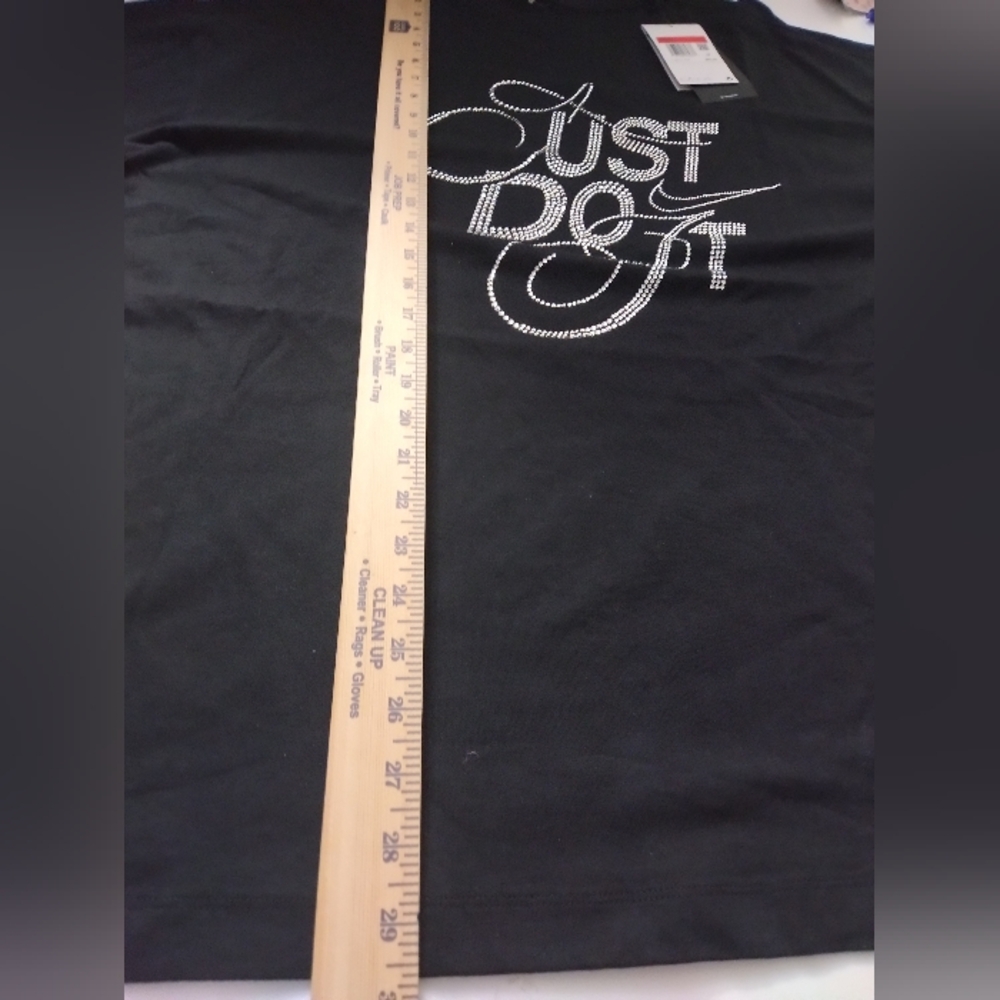 Nike Women's Black Size L 'Just Do It' Tee Crystal-Style Rhinestone Look New - Picture 3 of 5
